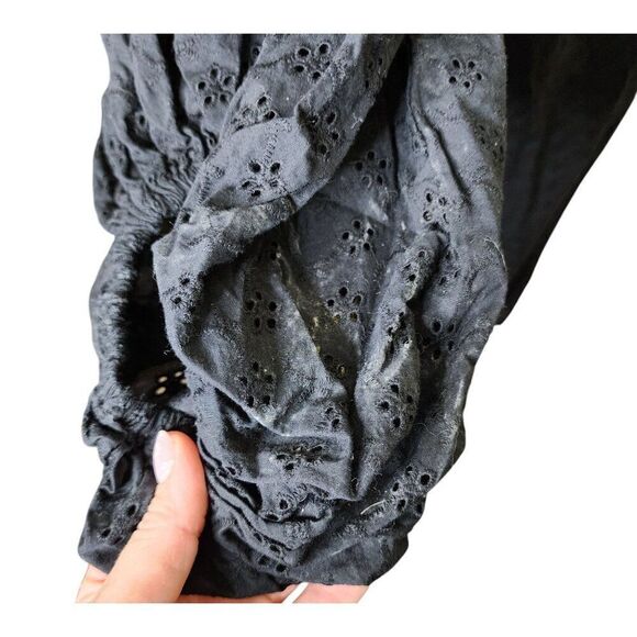 Vintage Y2K Puff Sleeve Eyelet Maxi Duster Womens XL Black Witchy Core - Picture 6 of 6